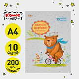 Картон цветной №1 School 10л,10цв,А4,двустор, в папке