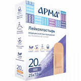 Лейкопластырь бакт,25х72мм полимерный телесный,20 шт/уп,АРМА