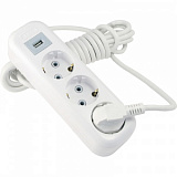 Удлинитель LUX У3-Е-USB-05 3-мест с з/к 250В 16А, USB 5В 1.3А, 5м, белый