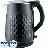 Чайник электрический  BRAYER BR1043BK, 2200 Вт, 1,5 л, нерж Cool Touch, чер