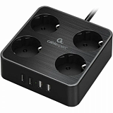 Сетевой фильтр Cablexpert Plate 4р/2м, 10А, 2xUSB, черный(PLT-4-C2U2-B-2)