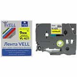 Картридж Vell VL-621 (Brother TZE-621, 9 мм, чер на желтом) для PT {Vell621