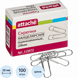 Скрепки Attache оцинкованные,28 мм,негофрированные,100 шт/уп