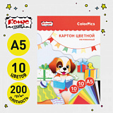 Картон цветной Комус Класс ColorPics 10л 10цв А5 мелован.папка