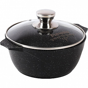 Кастрюля Гранит black, лит. алюм, АП, 3л с несъем/руч и стекл/крышк 43802