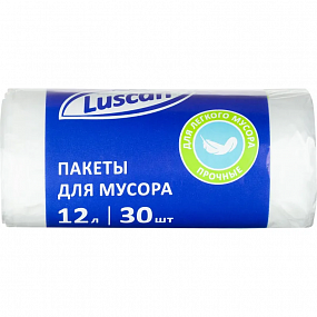 Мешки для мусора ПНД 12л 6мкм 30шт/рул белые 32х50см  Luscan