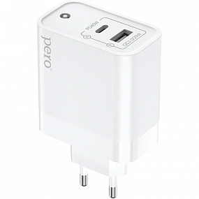 Зарядное устройство сетевое PERO TC15 USB-A QC3.0 + USB-C PD, 65W белый