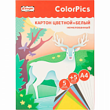Картон цветной+ белый немелованный 10л 5цв А4 Комус Класс ColorPics