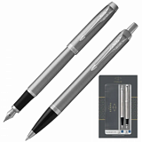 Набор ручек Parker IM Duo:шарик син,1мм+пер IM Stai. Steel CT кор 2183058