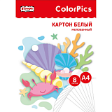 Картон белый  8л,А4 мелованный ColorPics в папке