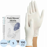 Перчатки нитрил., н/с, н/о,3,5гр./шт,бел.FOXY-GLOVES S 50 п/уп ШК5607/08669