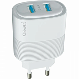 Зарядное устройство сетевое PERO TC08 AUTO MAX 2USB 3.4А белый